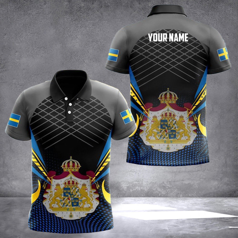 Personalized Sweden Coat Of Arms Polo Shirt The Coat Of Arms Of The Kingdom Of Sweden Flag
