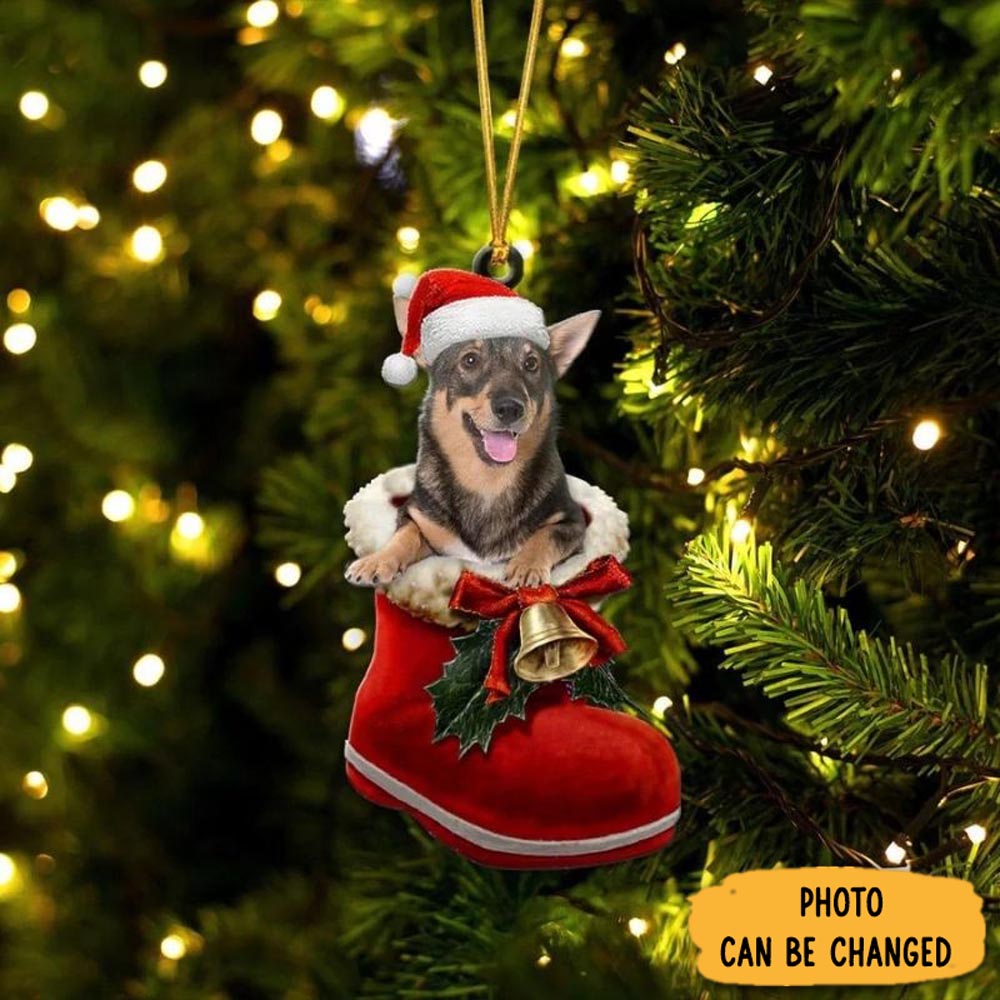 Personalized Swedish Vallhund In Santa Boot Christmas Hanging Ornament Meaningful Christmas Ornament Gift