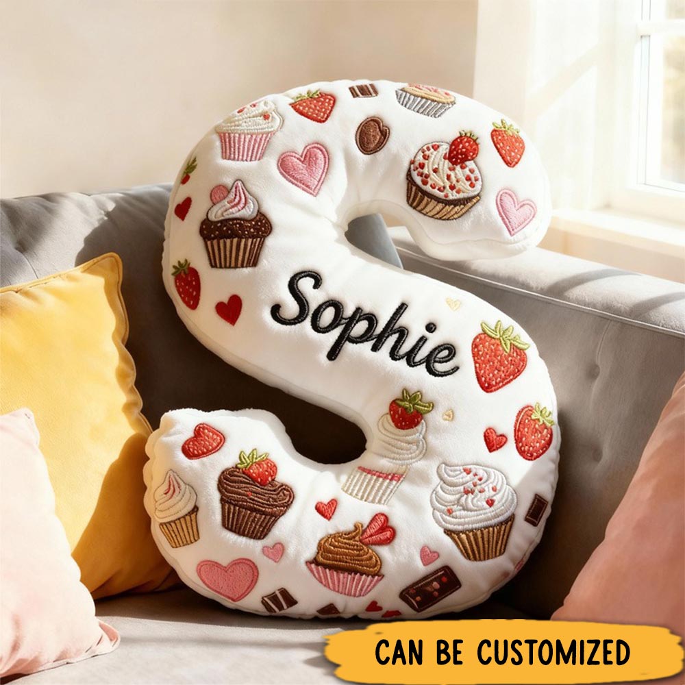 Personalized Sweet Chocolate Cupcake Alphabet Throw Pillow Graphic 3D Print Chocolate Cake Letter with Name for Baker Christmas Gift for Kids Boys Girls Family