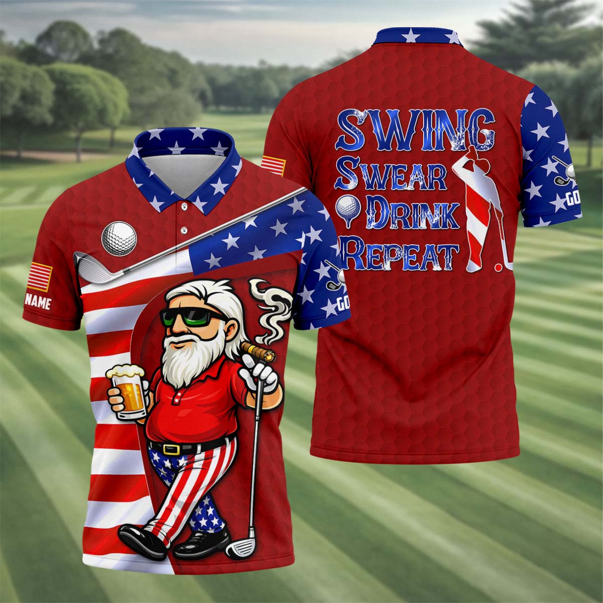 Personalized Swing Swear Drink Golf And Beer Patriotic Golf Polo Shirt Best Golf Attire Gift For Dad