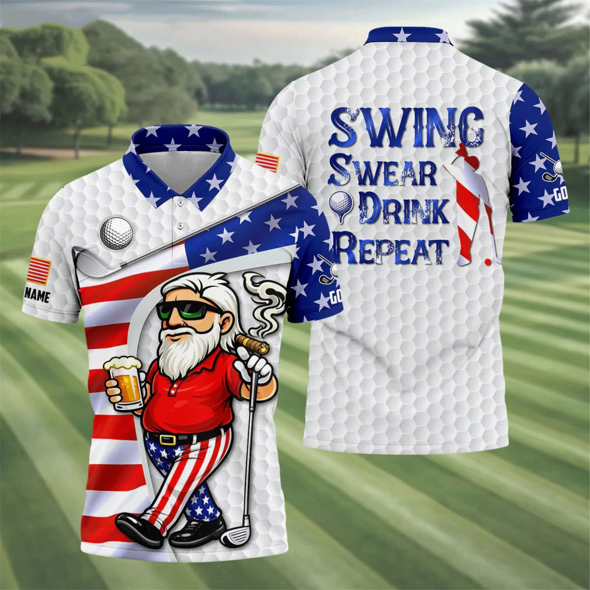 Personalized Swing Swear Drink Repeat Baseball Jersey Shirt Funny Golf Apparel Gift For Golf Dads Friends
