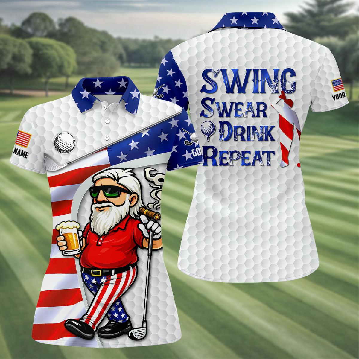 Personalized Swing Swear Drink Repeat Golf And Beer Patriotic Man 4th Of July Polo Shirt Best Golf Clothes