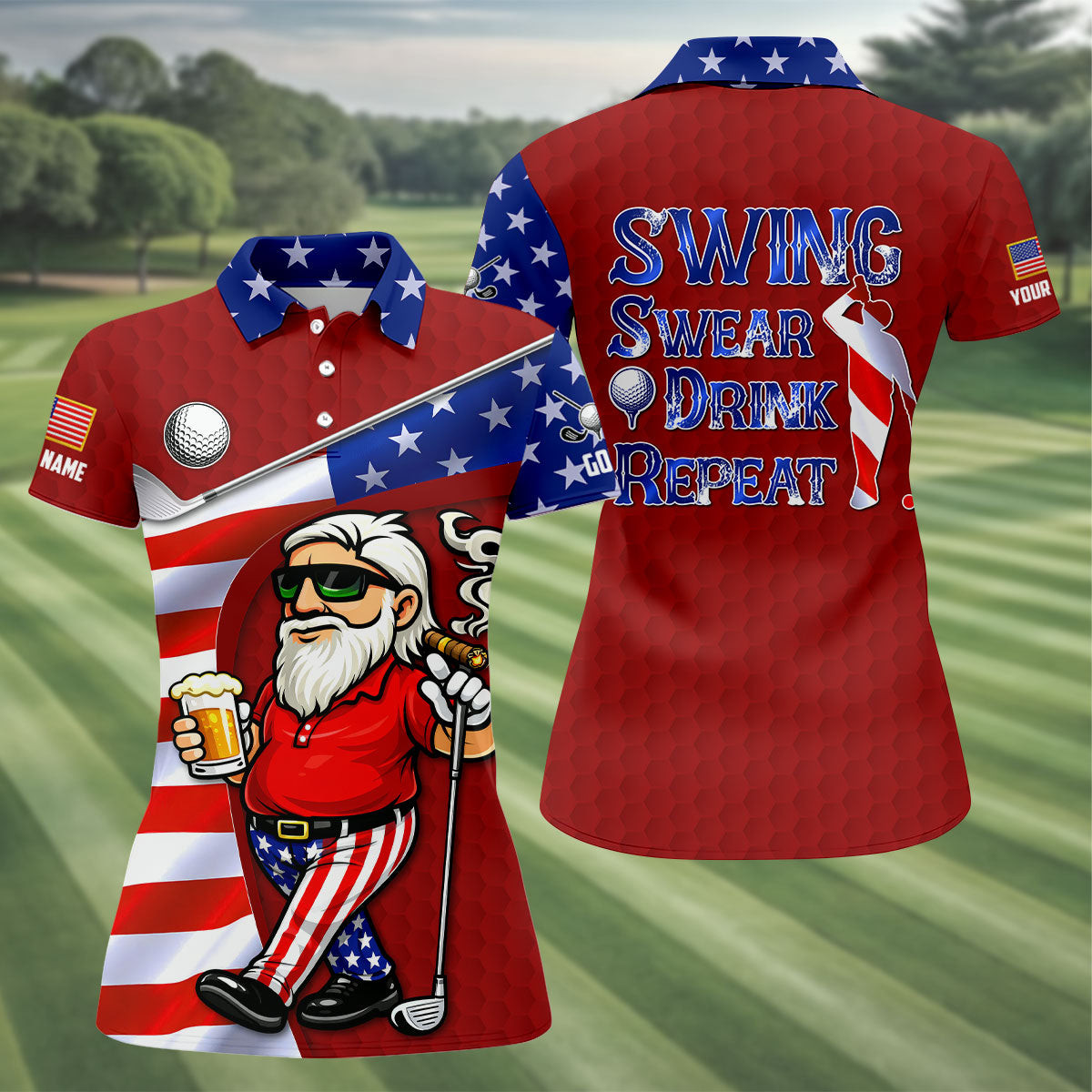 Personalized Swing Swear Drink Repeat Golf And Beer Patriotic Man Polo Shirt Best Golf Shirt