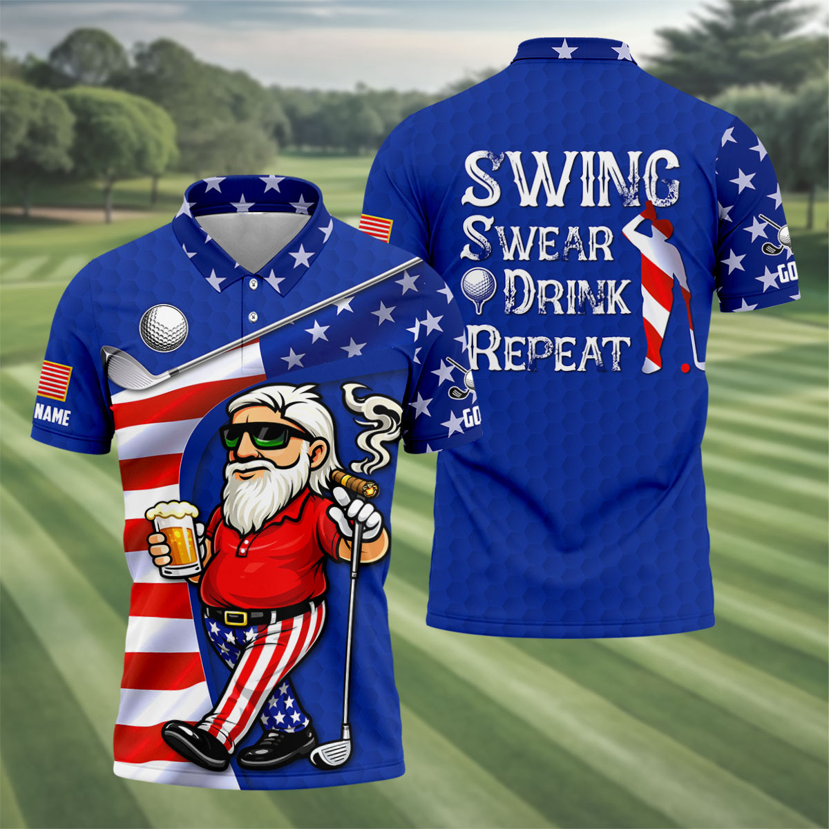 Personalized Swing Swear Drink Repeat Golf And Beer Polo Shirt Golf Clothes Unique Gift For Father