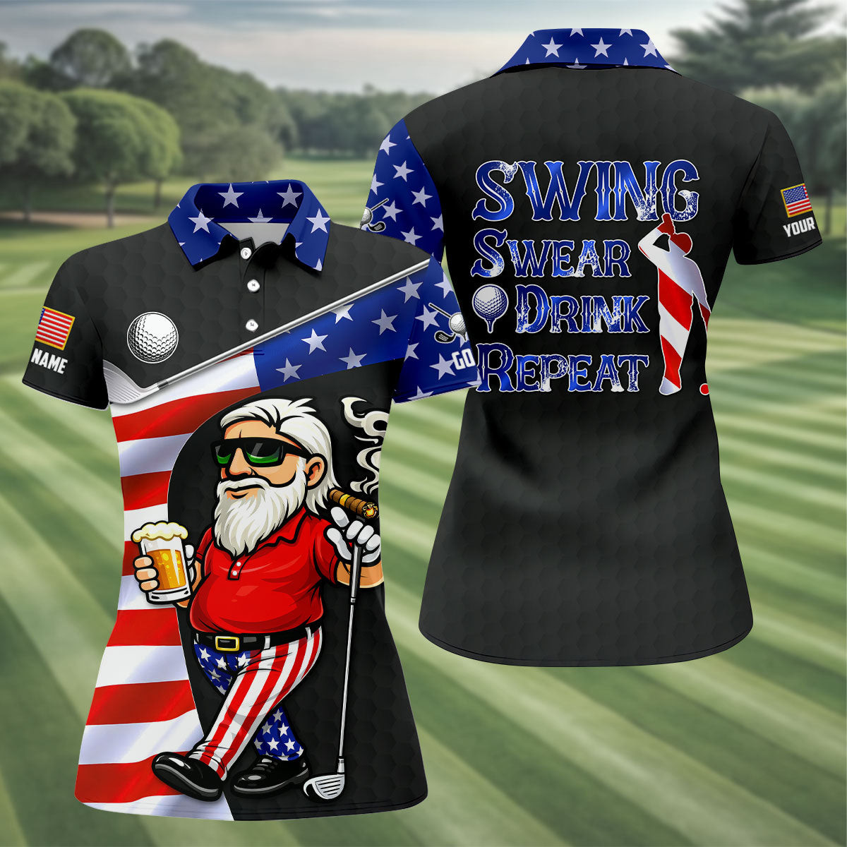 Personalized Swing Swear Drink Repeat Golf And Beer Polo Shirt Golf Shirt Mother's Day Gift For Wife