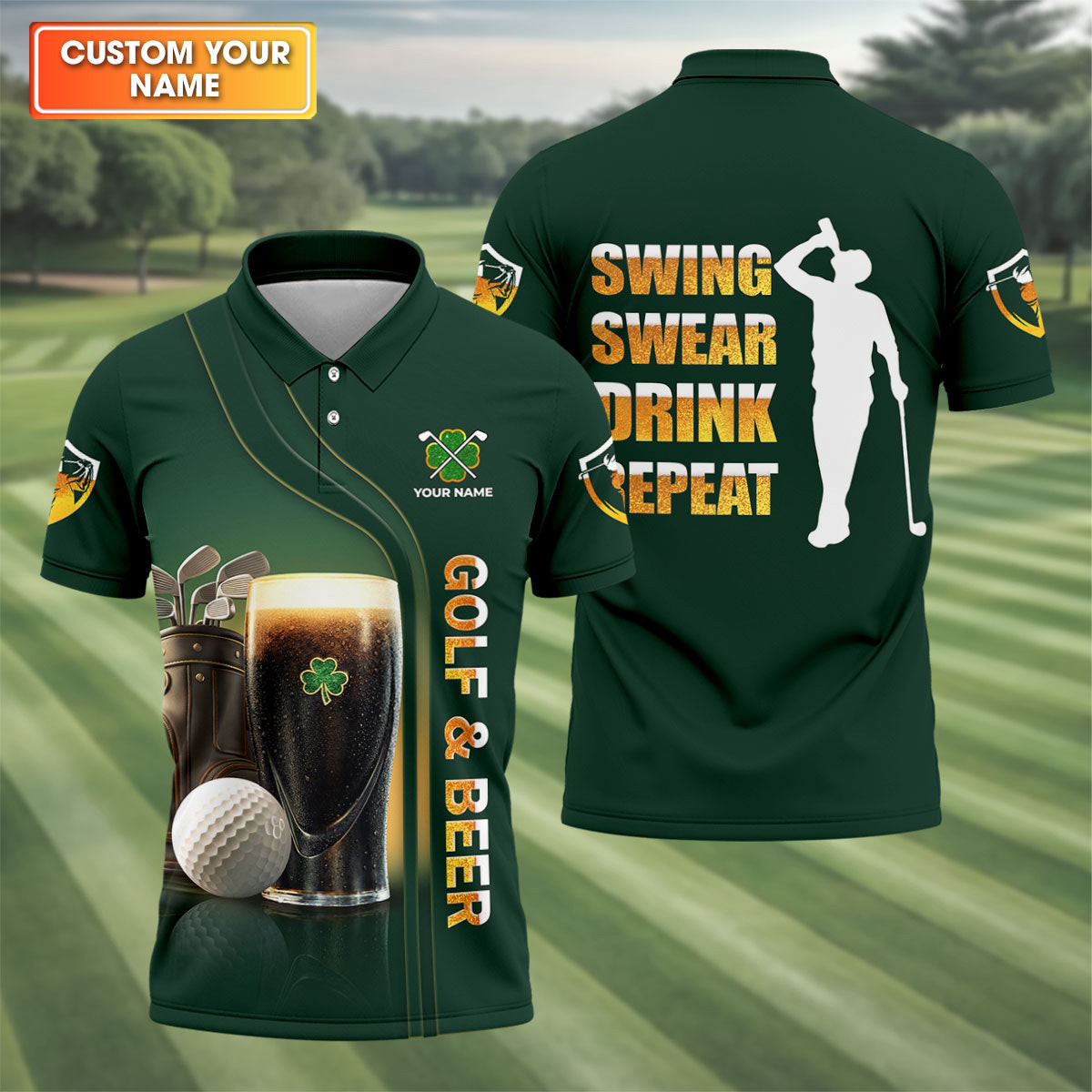 Personalized Swing Swear Drink Repeat Golf And Beer St Patrick's Day Polo Shirt Best Golf Clothes Gift For Him