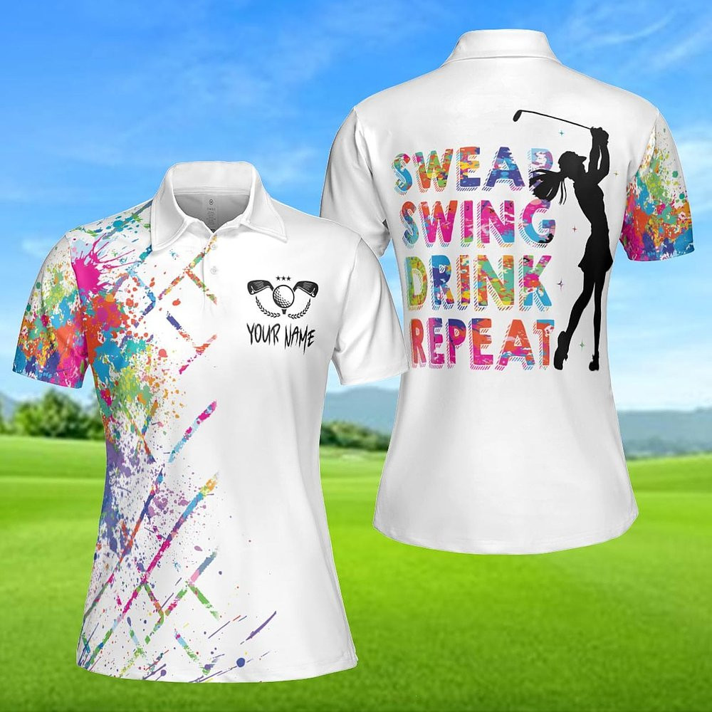 Personalized Swing Swear Drink Repeat Golf Polo Shirt Gifts For Golf Mom