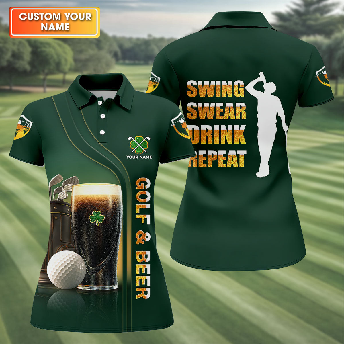 Personalized Swing Swear Drink Repeat Guinness Golf Polo Shirt Best Golf Attire Cool Gift For Mother