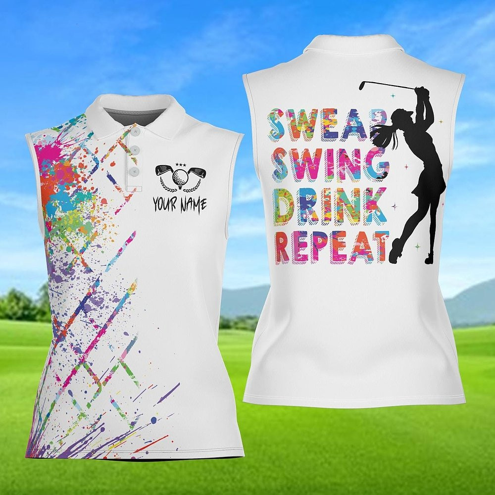Personalized Swing Swear Drink Repeat Women's Golf Polo Shirt Ladies Golf Polo Shir Gifts For Wife