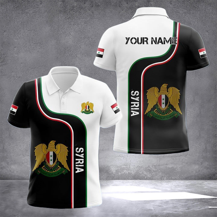 Personalized Syria Coat Of Arms Polo Shirt Syrian Flag Crest Emblem Golf Polo Clothing