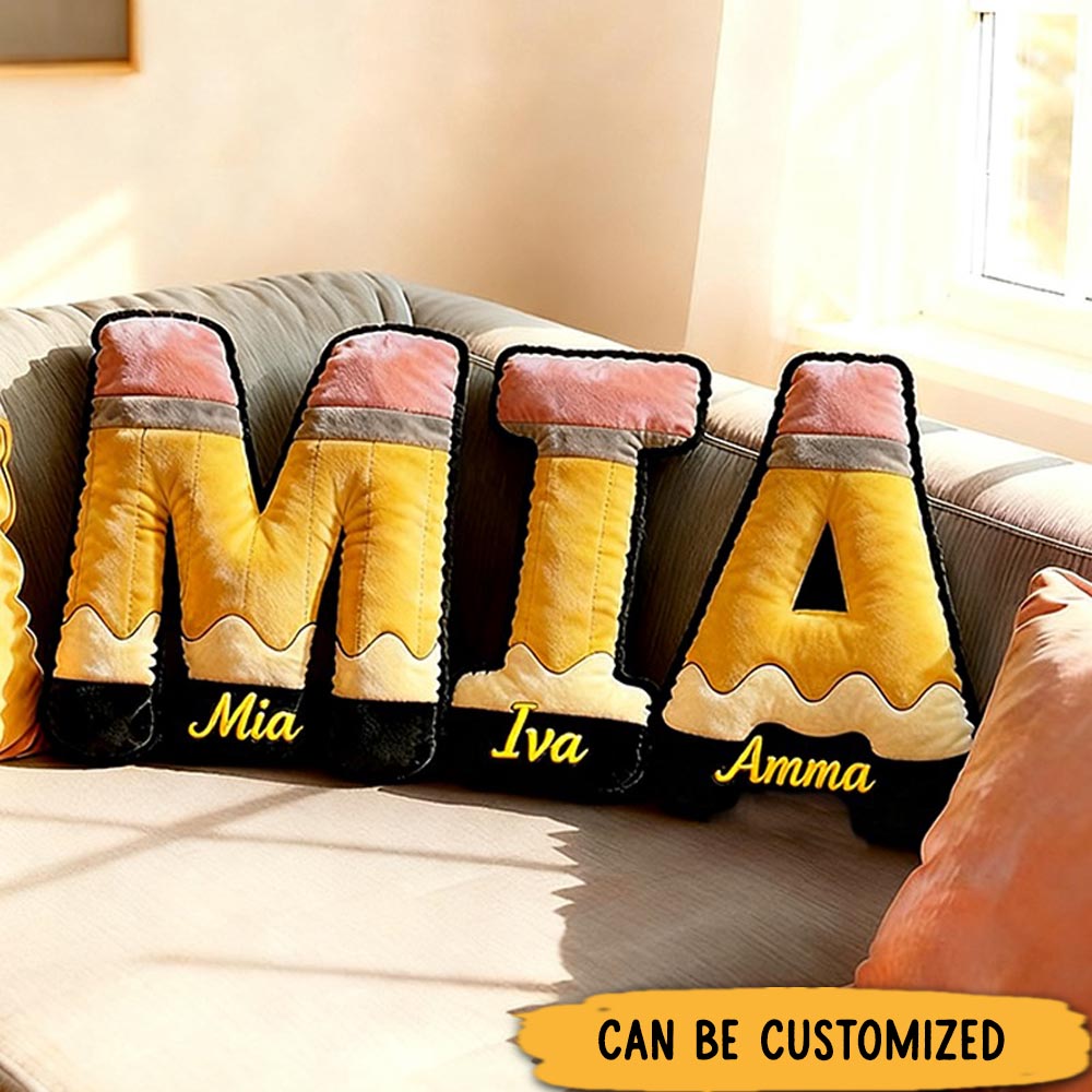 Personalized Teacher Throw Pillow Custom Name with Pencil Graphic 3D Print Design Cushion Gift for Teachers