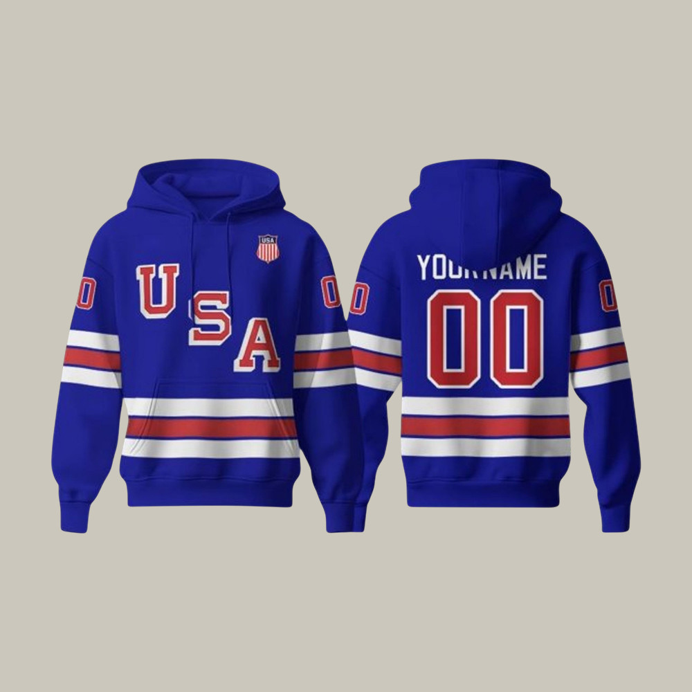 Personalized Team USA Hockey Olympic 2026 Hoodie USA Hockey Team Merch Fan Gift For Boyfriend