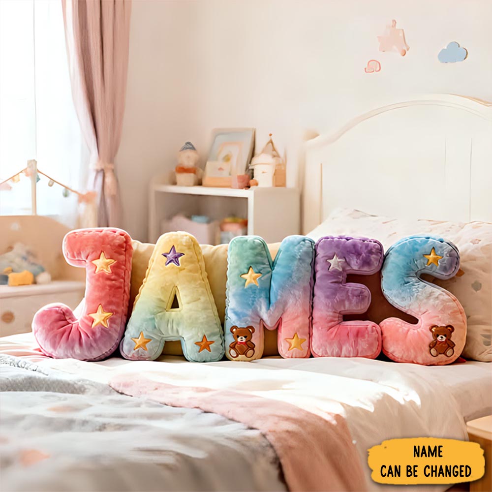 Personalized Teddy Bear Rainbow Letter Pillow Couch Pillows Christmas Gifts For Baby