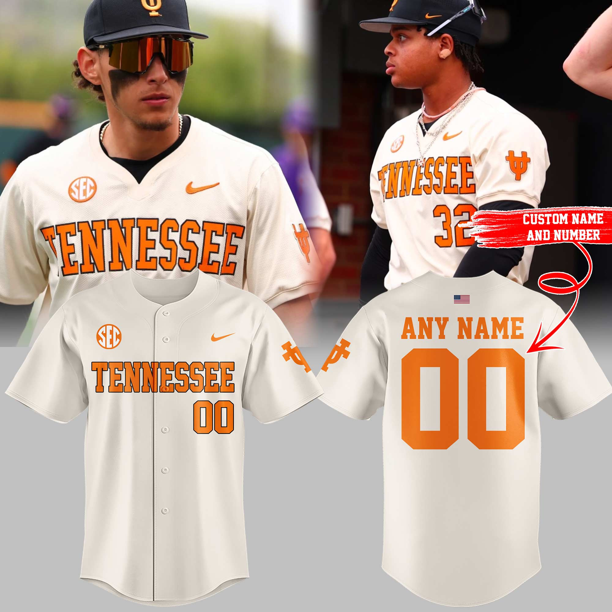 Personalized Tennessee Volunteers Baseball Jersey Game Day Clothing Gift For Brother