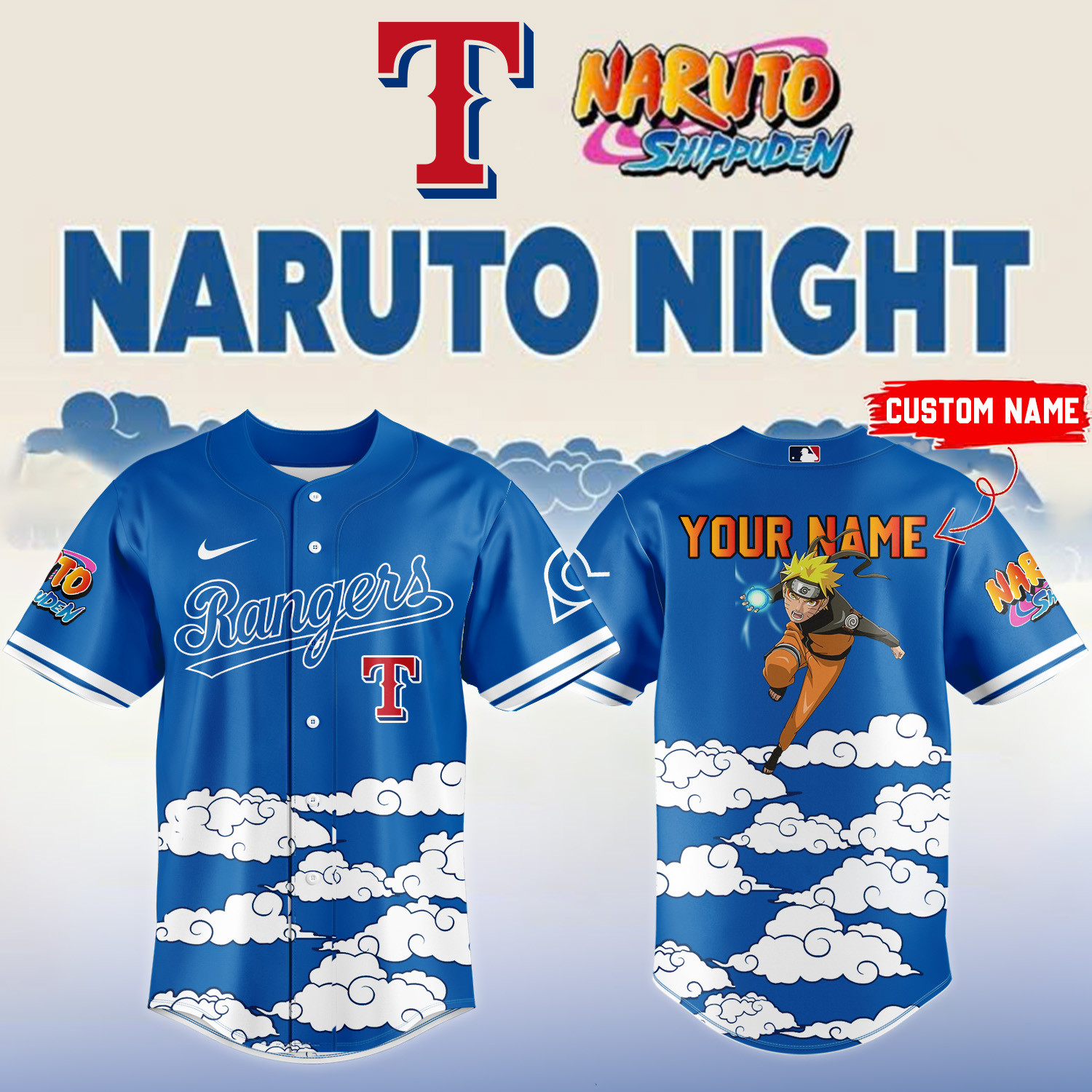 Personalized Texas Rangers x Naruto Night Baseball Jersey MLB 2026 Playoffs Merch Best Gift For Fans