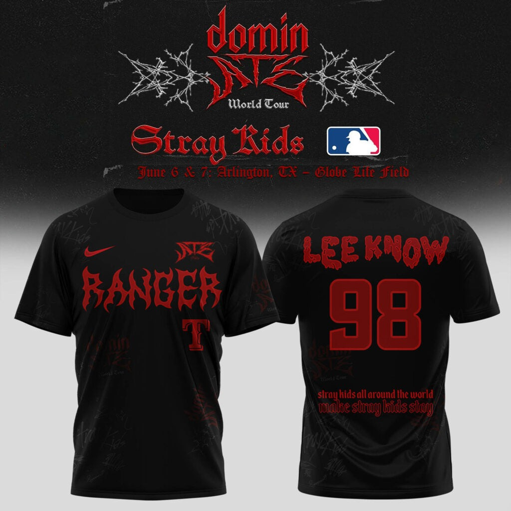 Personalized Texas Rangers x Stray Kids Lee Know Dominate World Tour 2025 T-Shirt Music Gift Ideas For Guys