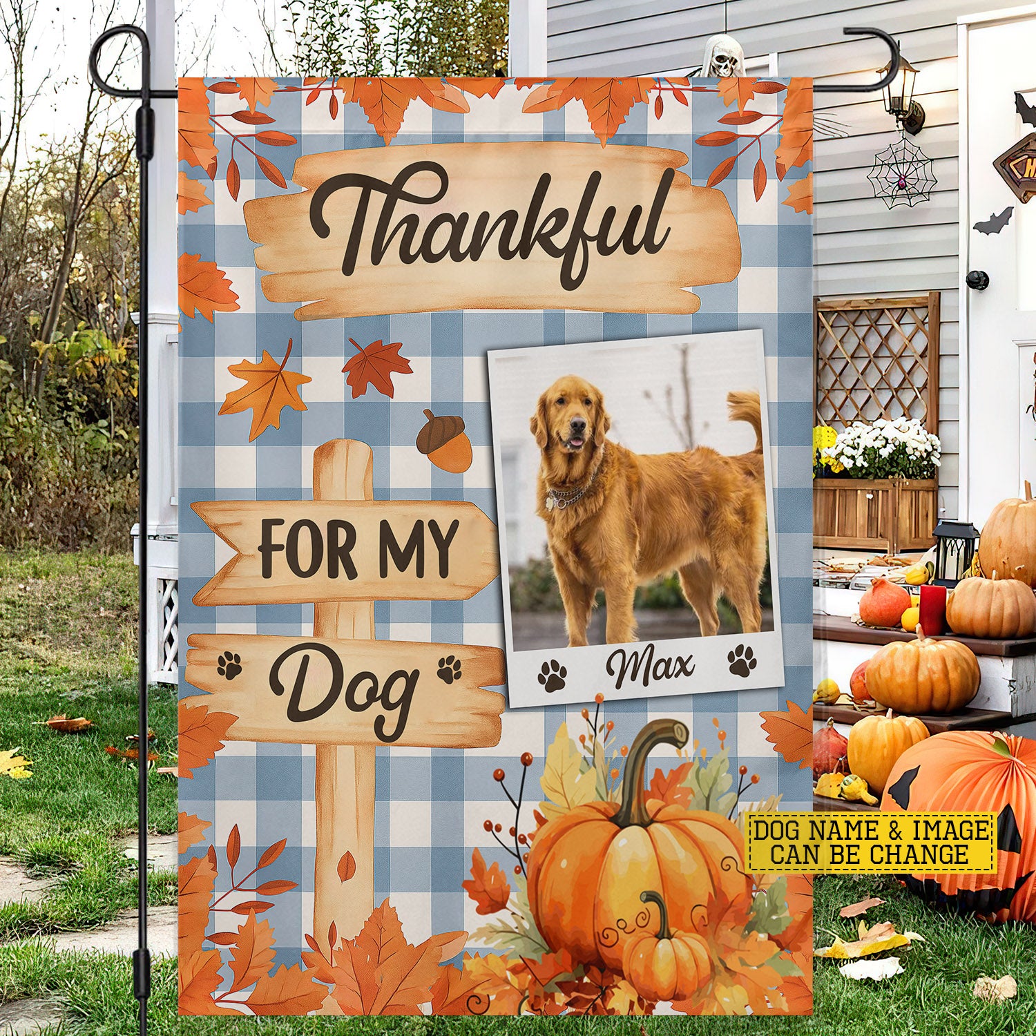 Personalized Thanksgiving Dog Garden House Flag Thankful For My Dog Yard Decor Dog Lovers Gift