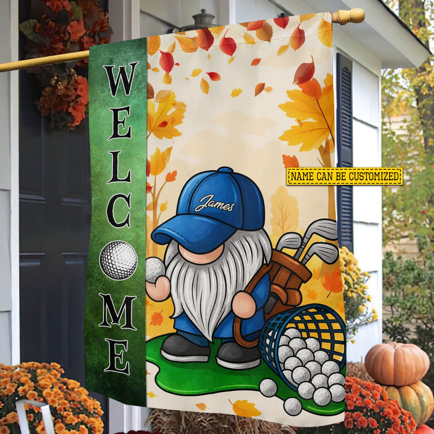 Personalized Thanksgiving Golf Gnomie Flag Welcome Outdoor Decor Yard Decor Gift For Golf Lover