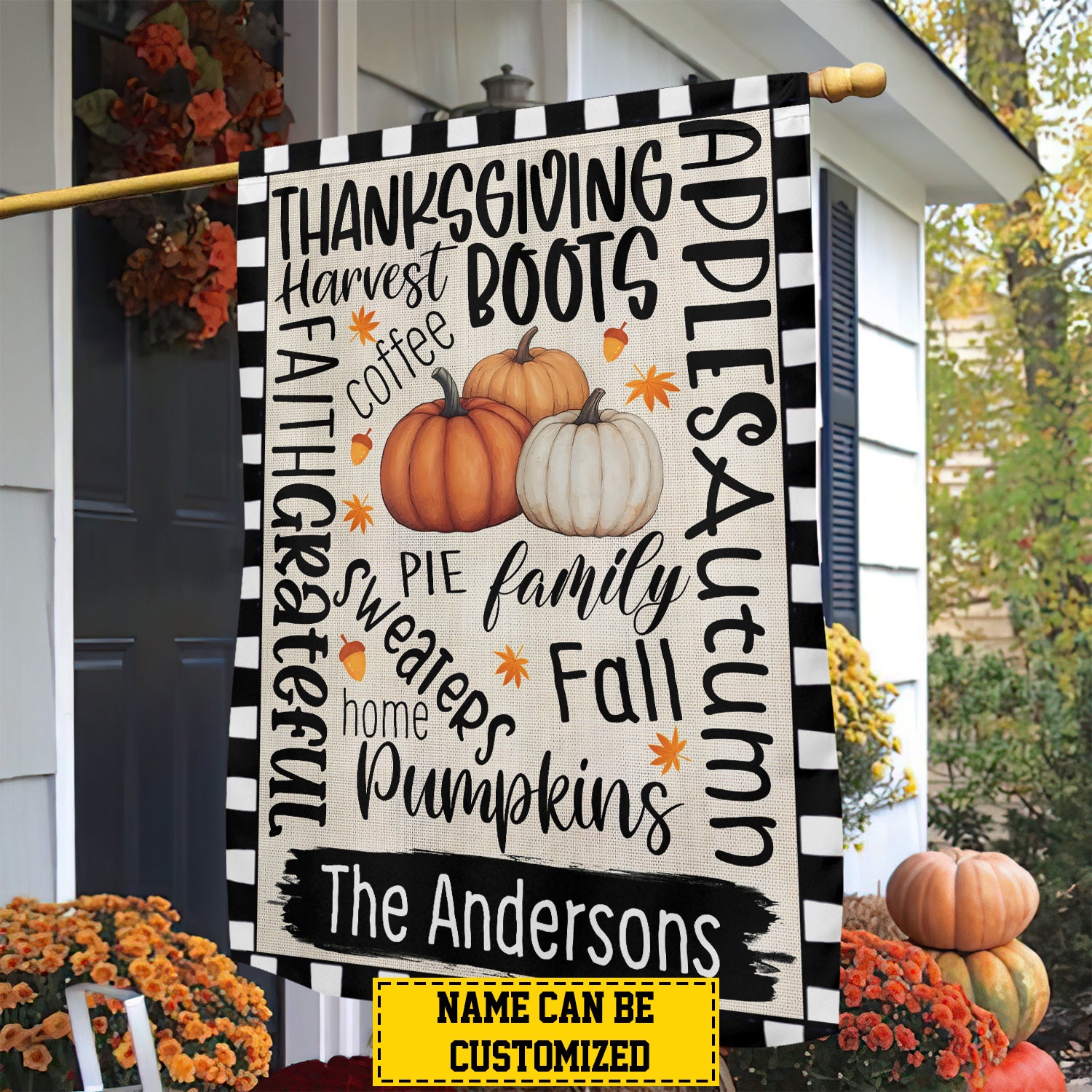 Personalized Thanksgiving Pumpkin Flag Thanksgiving Boots Outdoor Decor Pumpkin Lover Gift