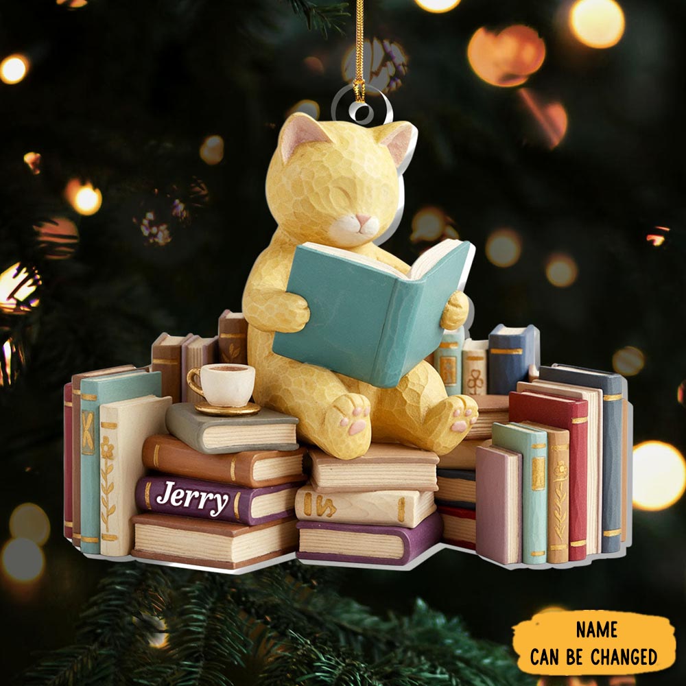 Personalized The Bookish Cat Christmas Ornament Home Decor Christmas Gifts For Cat Owners