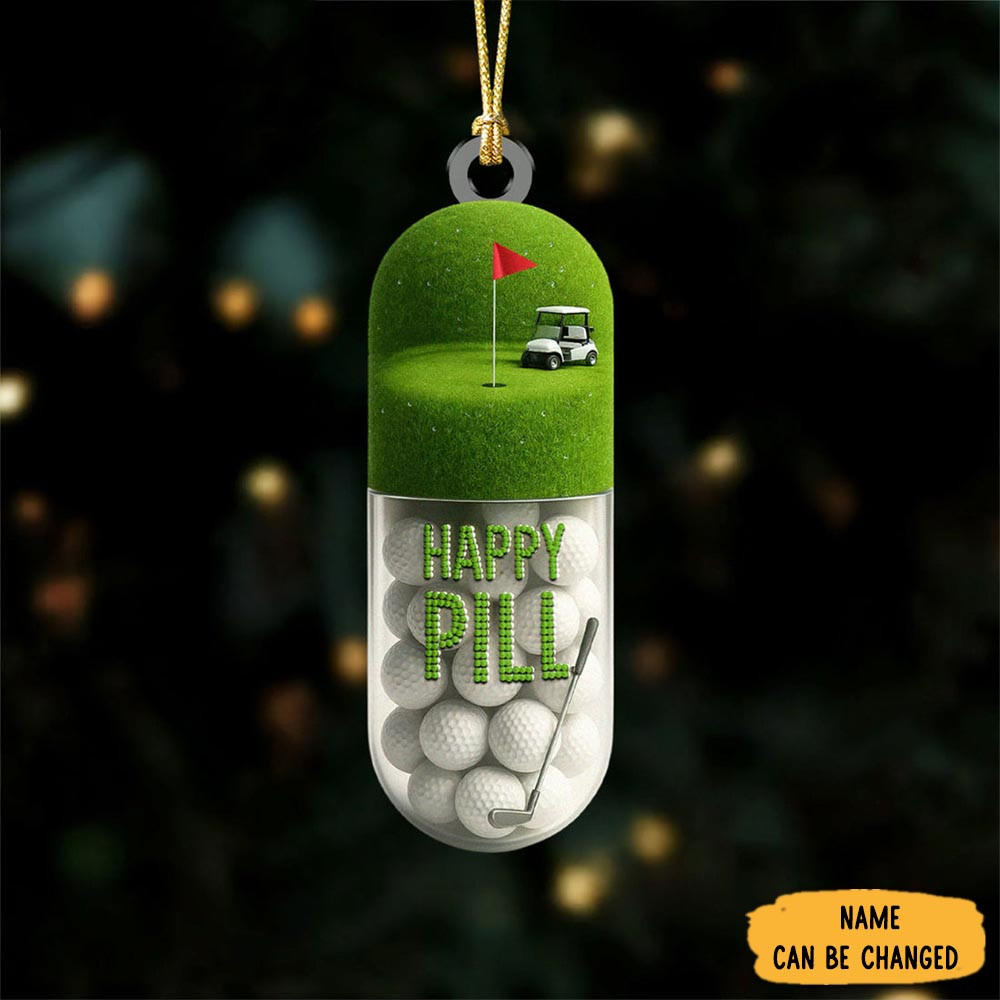 Personalized The Happy Pill Green Golf Club Christmas Ornament Home Decor Secret Santa Gifts