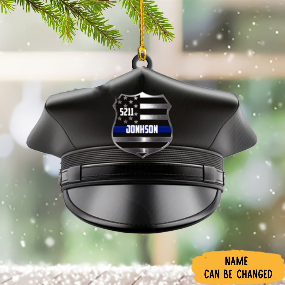 Personalized Thin Blue Line Ornament Police Hat Ornament Christmas Tree Decorations