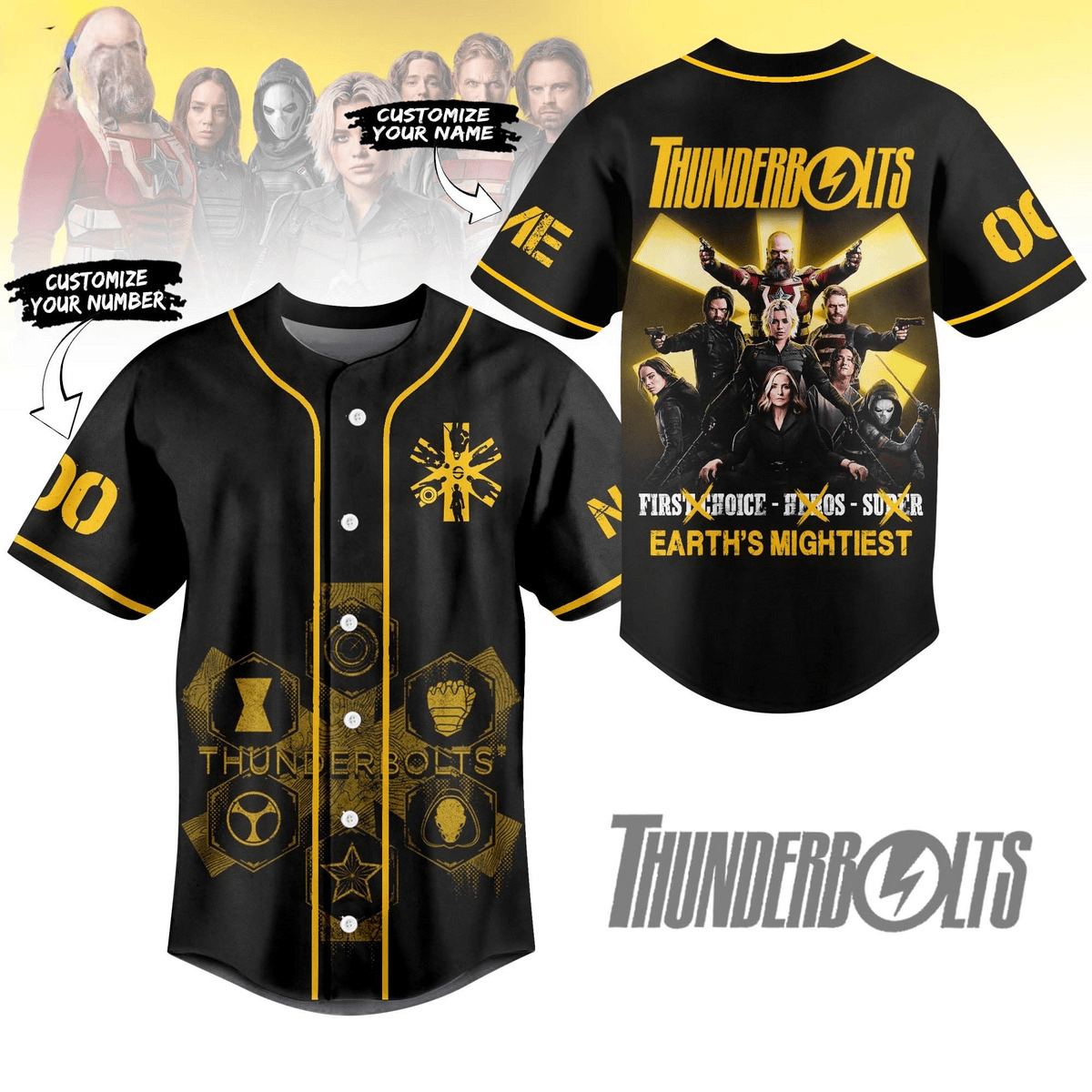 Personalized Thunderbolts Earth Mightiest Baseball Jersey Best Gifts For Movie Fan Lovers