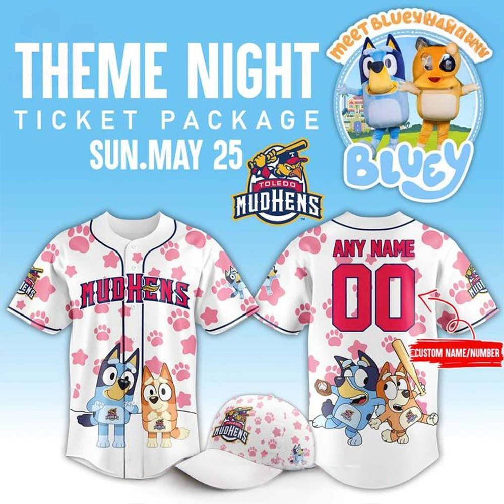 Personalized Toledo Mud Hens x Bluey Night Baseball Jersey Best Gift For Movie Lovers