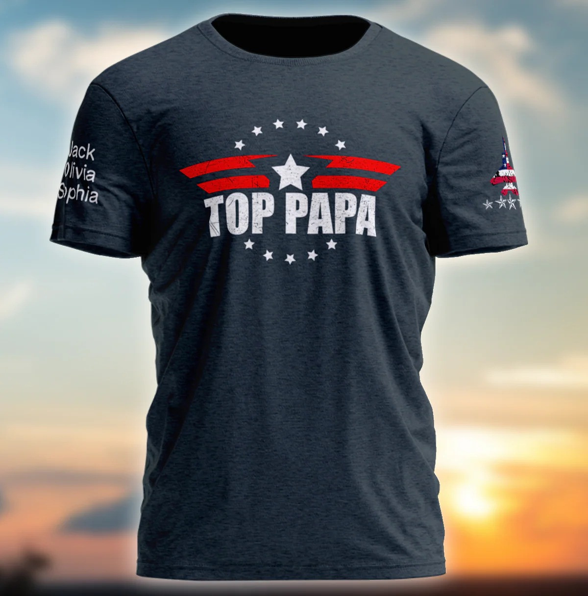 Personalized Top Papa T Shirt Aviation Stripe Family Name Graphic Tee Fathers Day Gift