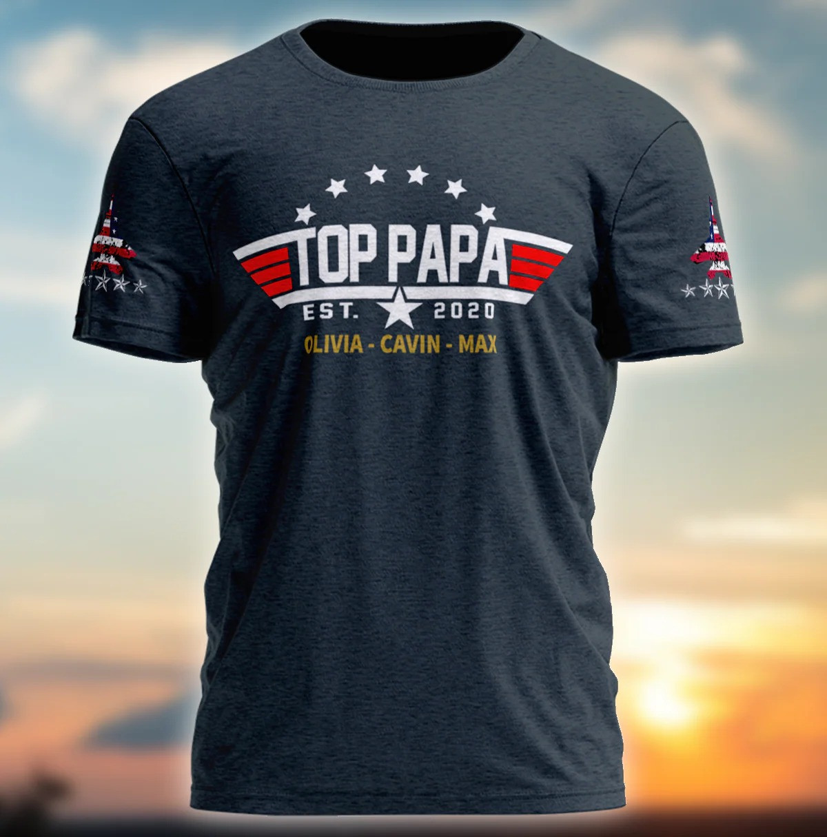 Personalized Top Papa T Shirt Est 2020 Family Names Patriotic Tee Fathers Day Gifts