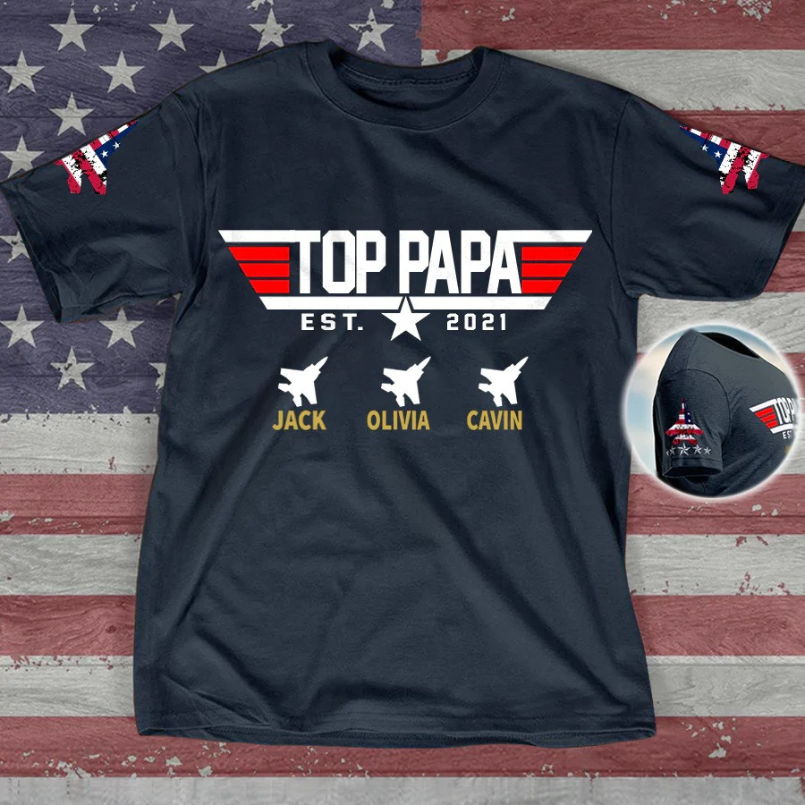 Personalized Top Papa T Shirt Est 2021 Family Name Patriotic Fathers Day Gift for Dad