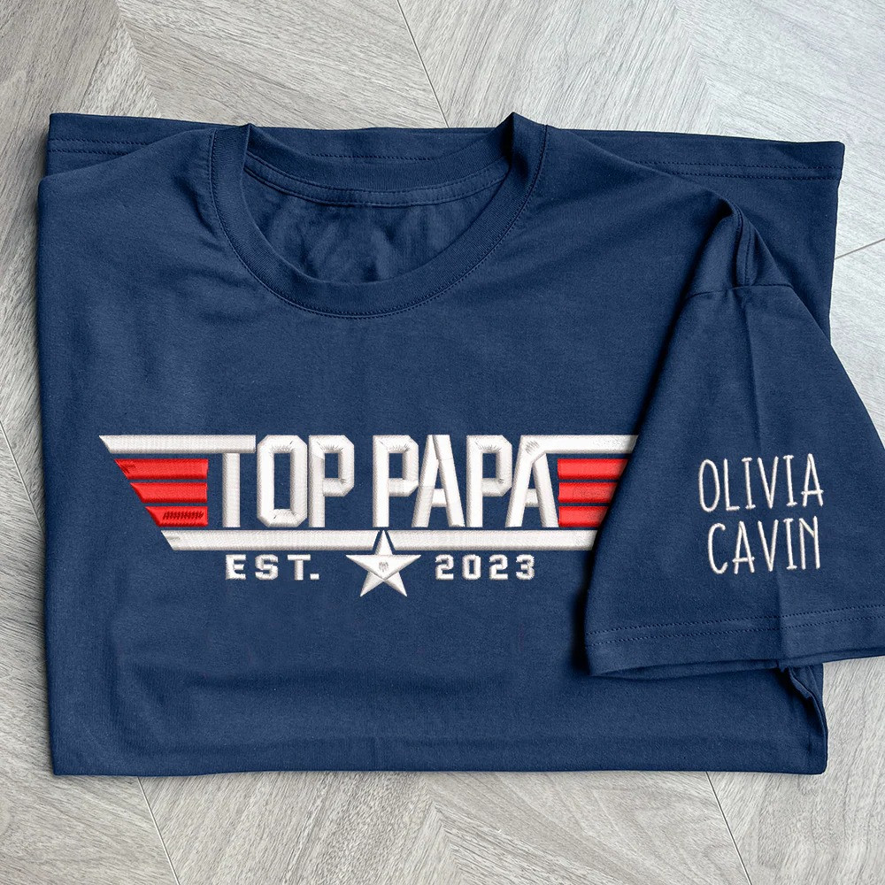 Personalized Top Papa T Shirt Est 2023 Family Names Patriotic Graphic Tee Gift for Dad
