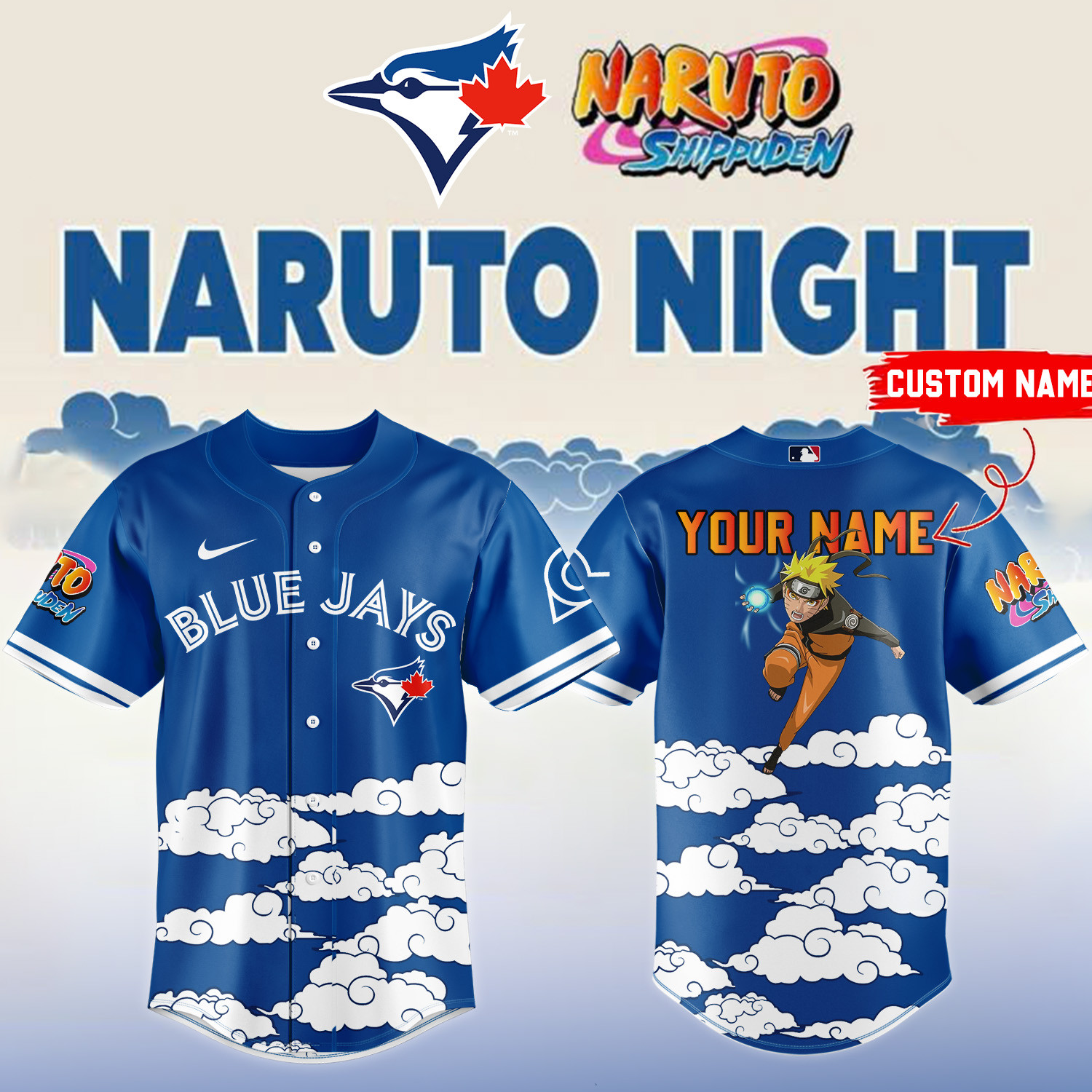 Personalized Toronto Blue Jays x Naruto Night Baseball Jersey 2026 MLB Playoffs Merch Fans Gear
