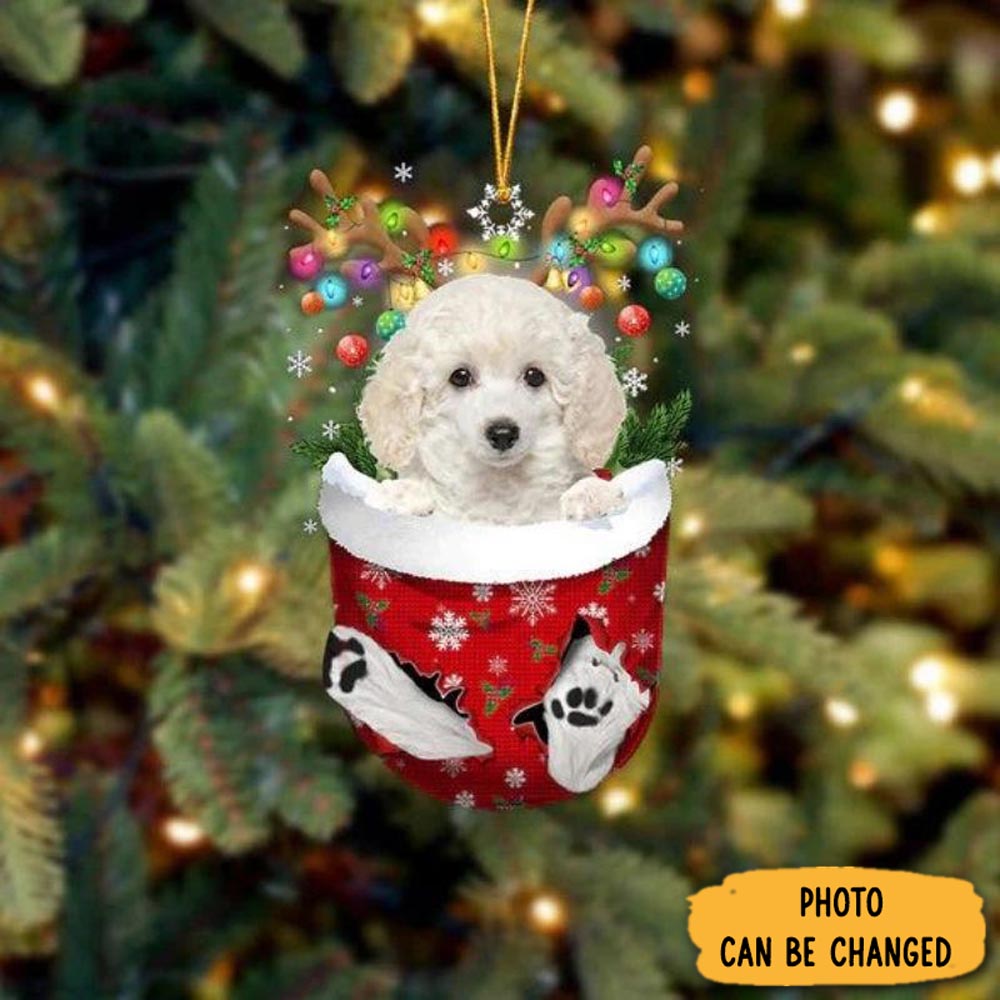 Personalized Toy Poodle In Snow Pocket Christmas Ornament Beautiful Holiday Ornament Keepsake(1)