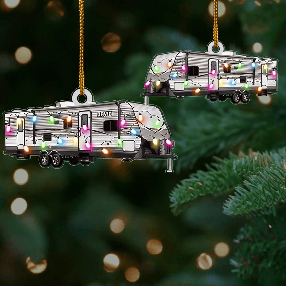 Personalized Travel Trailer Camping Christmas Ornament Custom Name Camper Acrylic Ornament for Camper