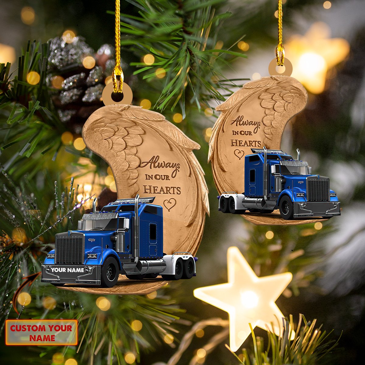 Personalized Truck Wing Always In Our Heart Acrylic Ornament Idea gift for Truck Drivers