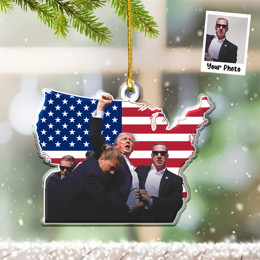 Personalized Trump Fight Fight Fight America Map Ornament Shape Donald Trump Support Christmas Ornament