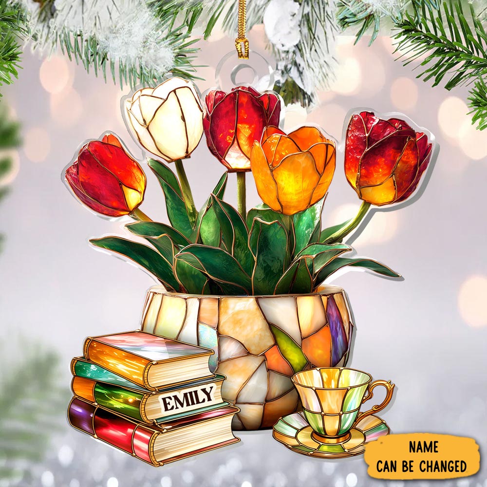 Personalized Tulips And Books Christmas Ornament Home Decor Christmas Gifts For Tulip Lovers