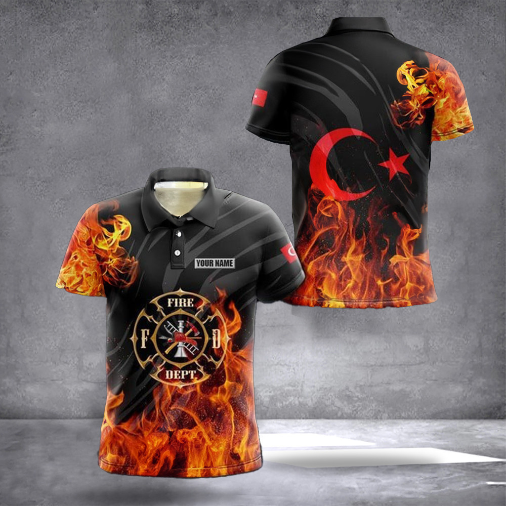 Personalized Turkey Fire Dept Defend Coat Of Arms Polo Shirt Firefighter Turkey Golf Polo