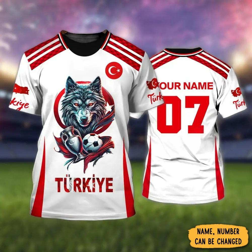 Personalized Turkey Wolf Art Football T-Shirt Turkey National Football Clothes Fan Gear