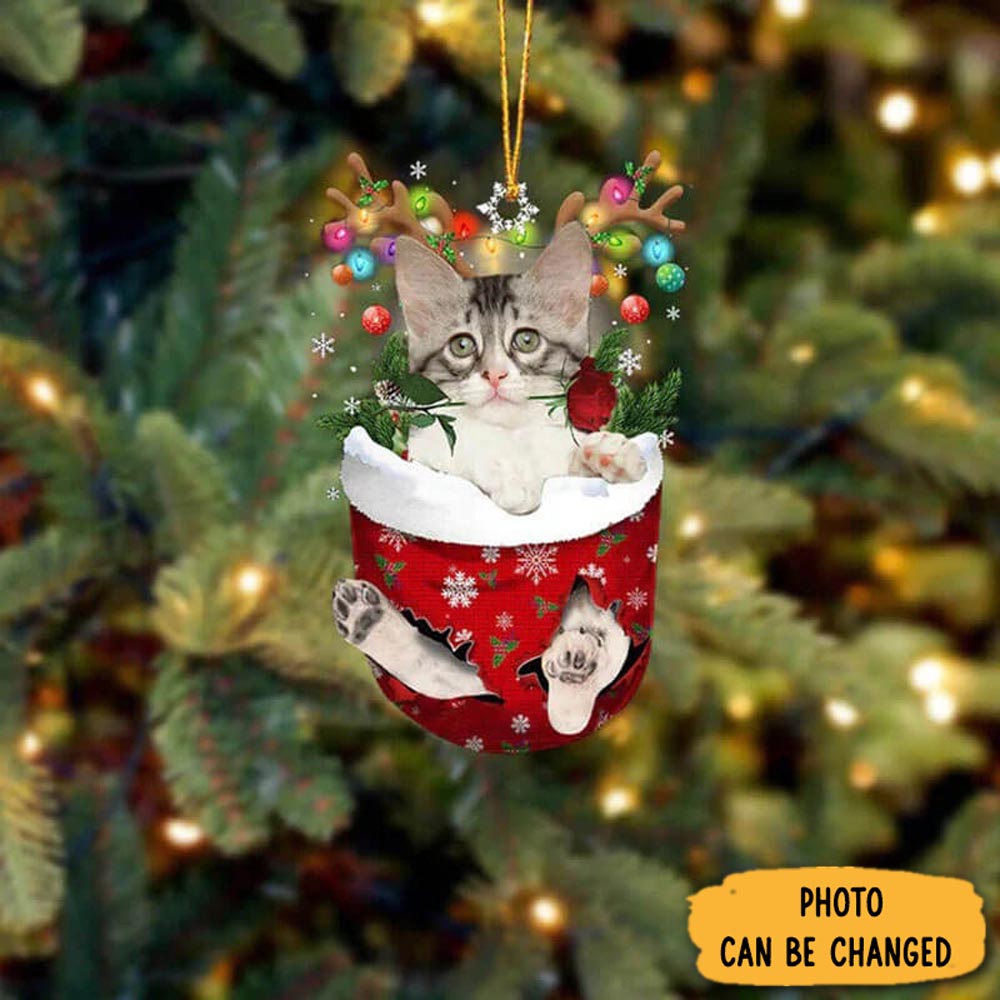 Personalized Turkish Angora Cat In Snow Pocket Christmas Ornament Custom Christmas Ornament Gift Idea