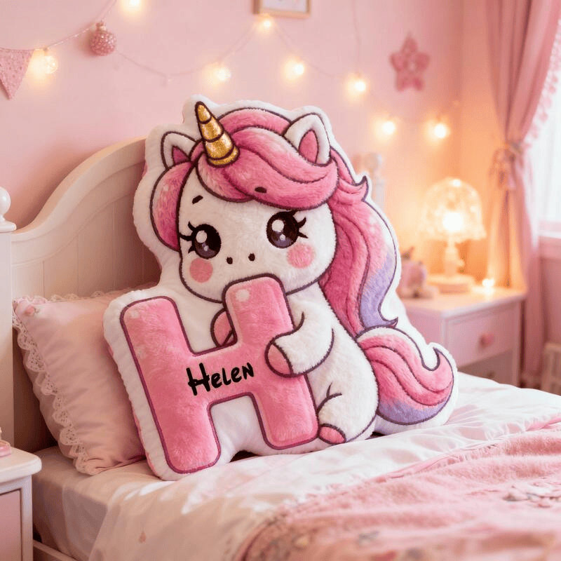 Personalized Unicorn Letter Pillow Bedroom Decor Cute Gift For Unicorn Lovers
