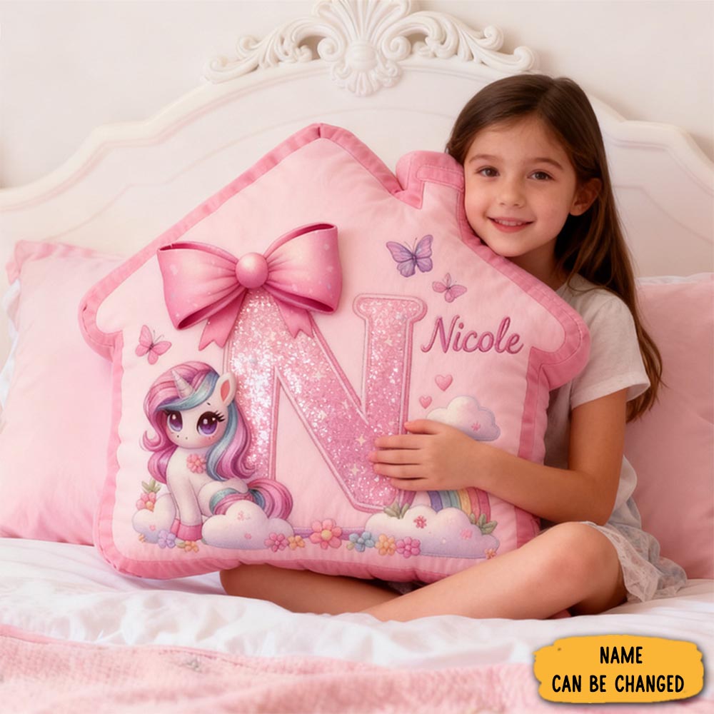 Personalized Unicorn Pink House Pillow Bedroom Decor Christmas Gifts For Baby Girls
