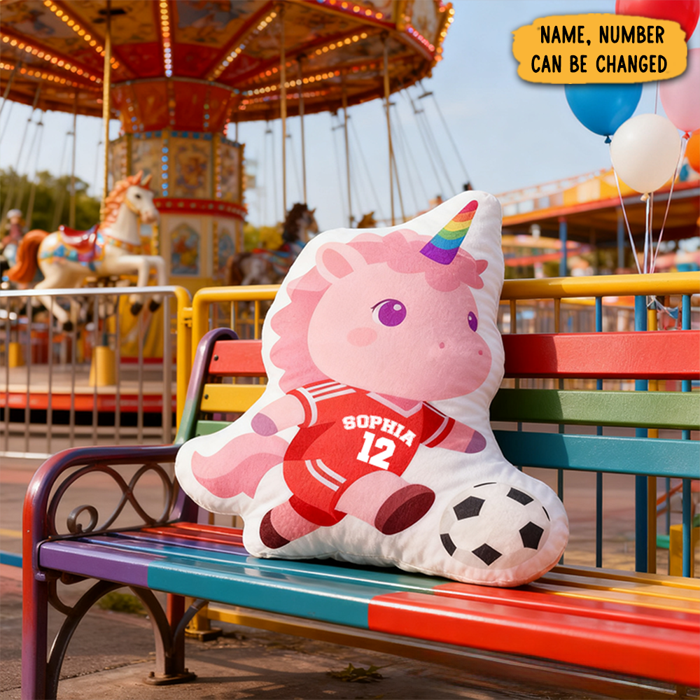 Personalized Unicorn Soccer Pillow With Custom Name And Number Design