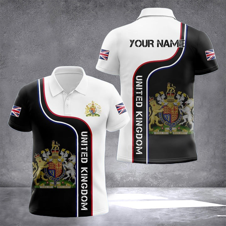 Personalized United Kingdom Coat Of Arm Polo Shirt British Coats Of Arms Emblem UK Flag