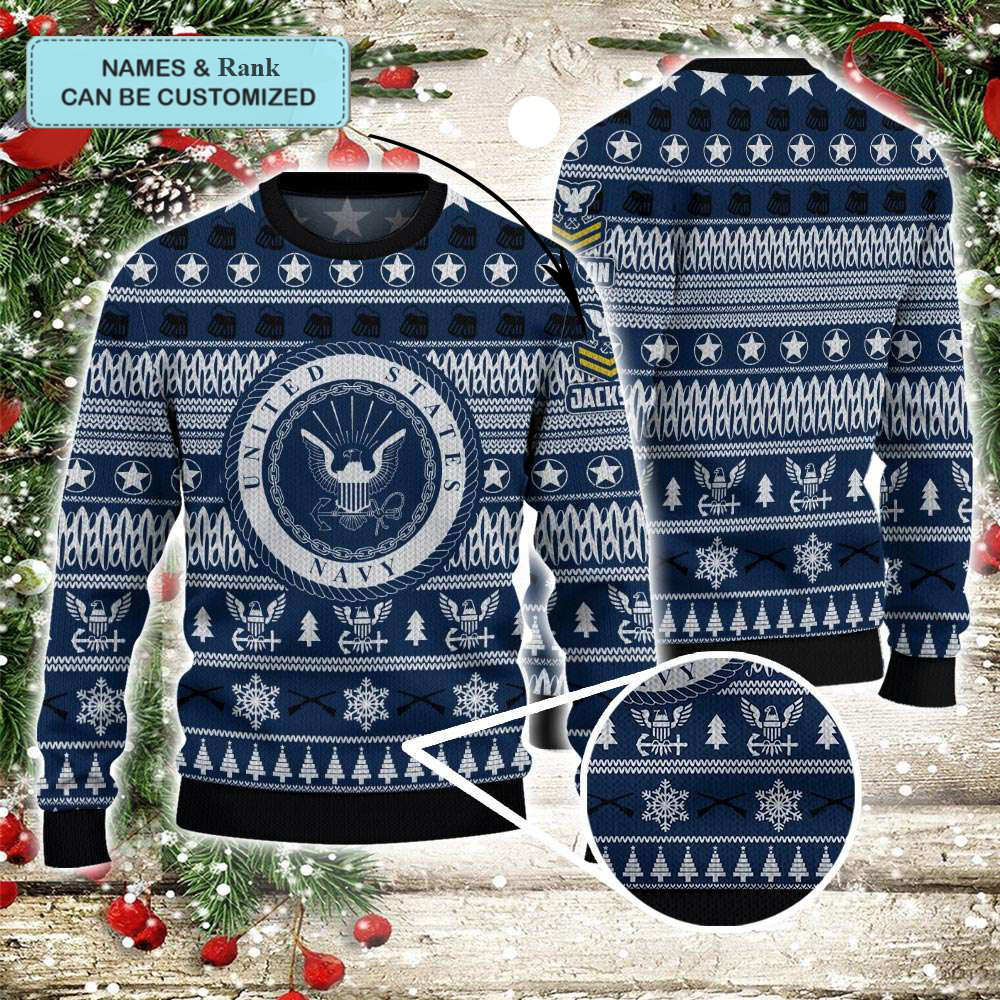 Personalized United States Navy Ugly Christmas Sweater Best Gifts For Navy Veterans
