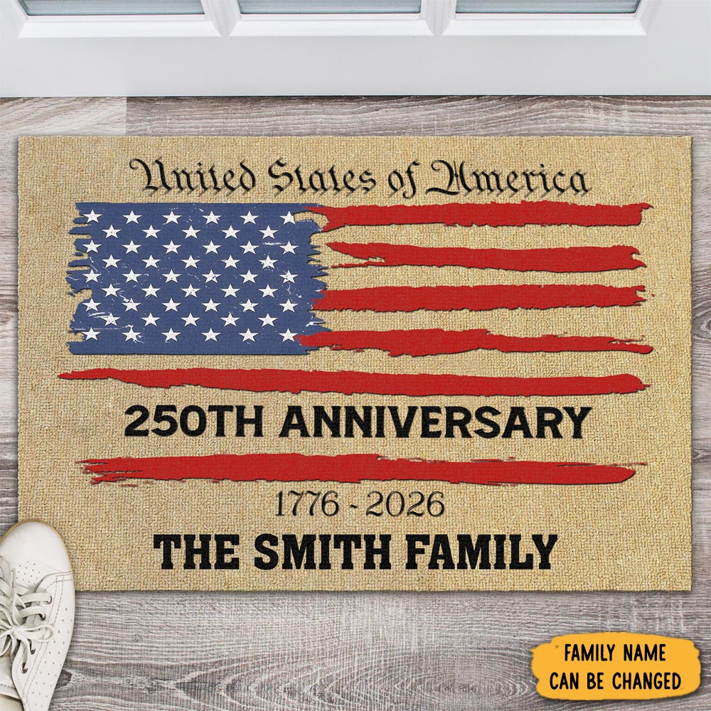 Personalized US 250th Anniversary 1776 2026 Doormat American Flag Art Doormat