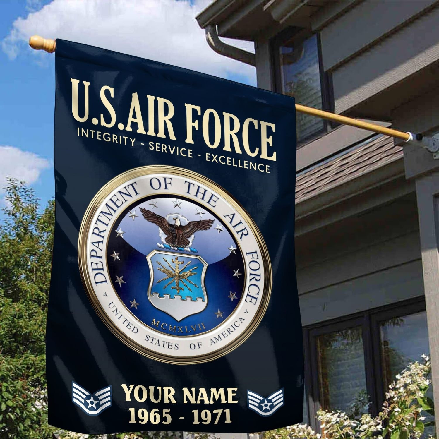 Personalized US Air Force Integrity Service Excellence Flag USAF Flag Patriotic Decor Gift For Veterans