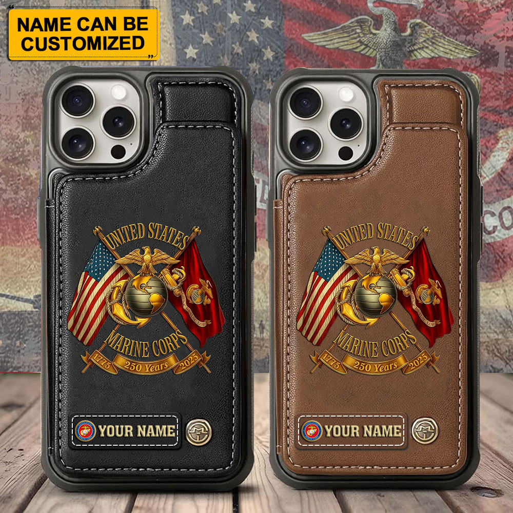 Personalized US Marine Corps 250 Years Of Birthday Wallet Phone Case Presents For Marines