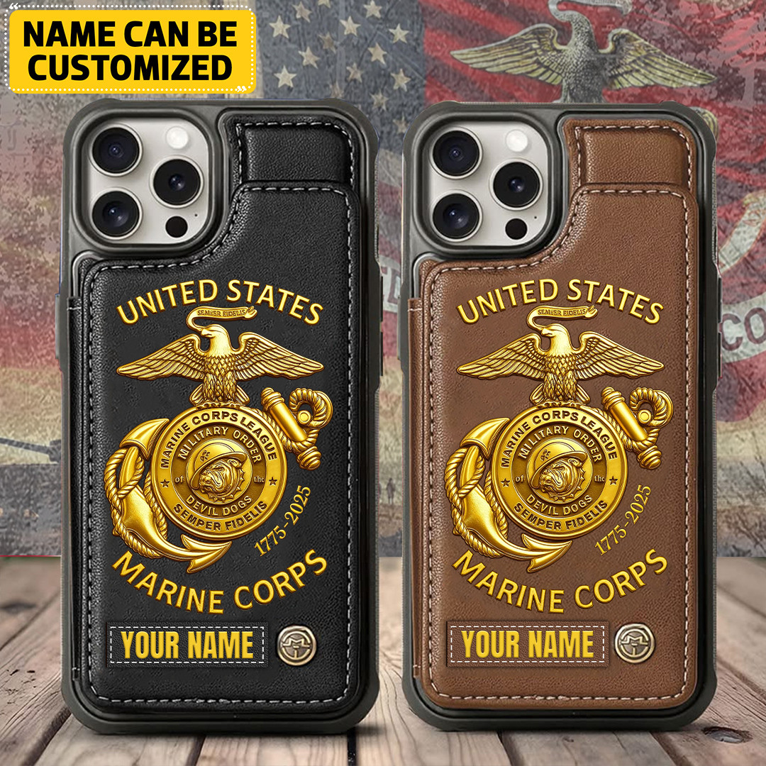 Personalized US Marine Corps 250th Anniversary Wallet Phone Case 1775 2025 Unique Usmc Gifts